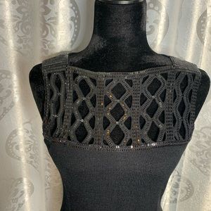 St. John knit black dress sequin cutout top longer than midi length